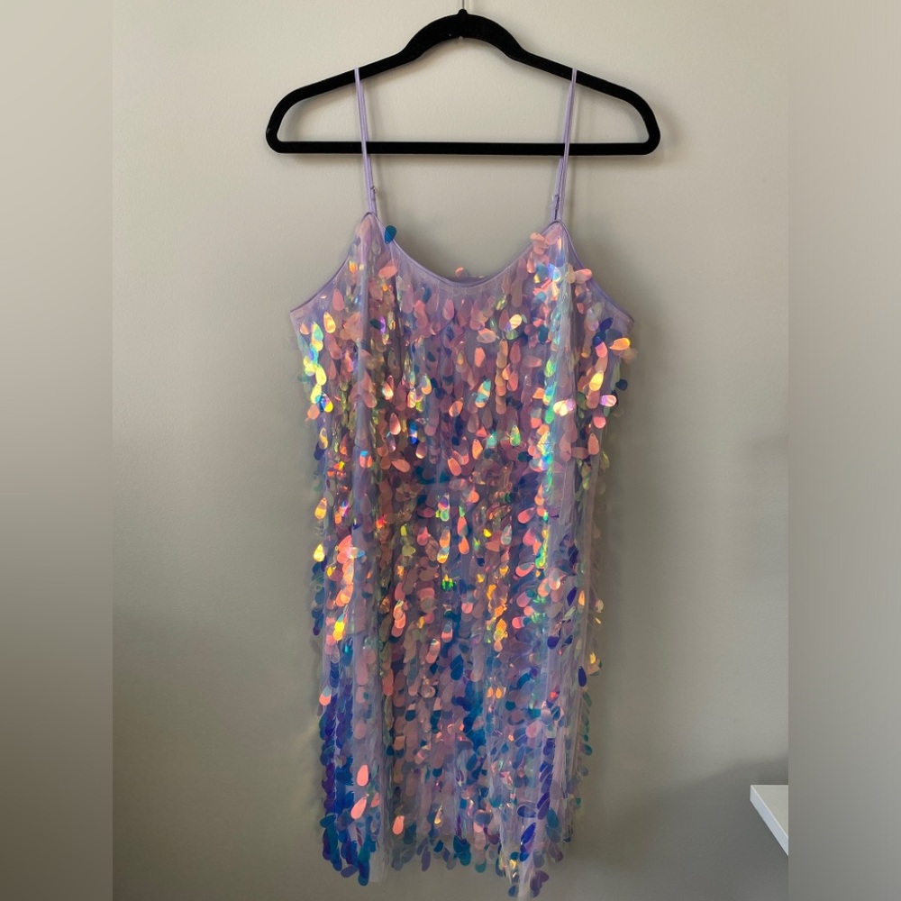 Cache Purple Sequin Spaghetti Strap Mini Dress